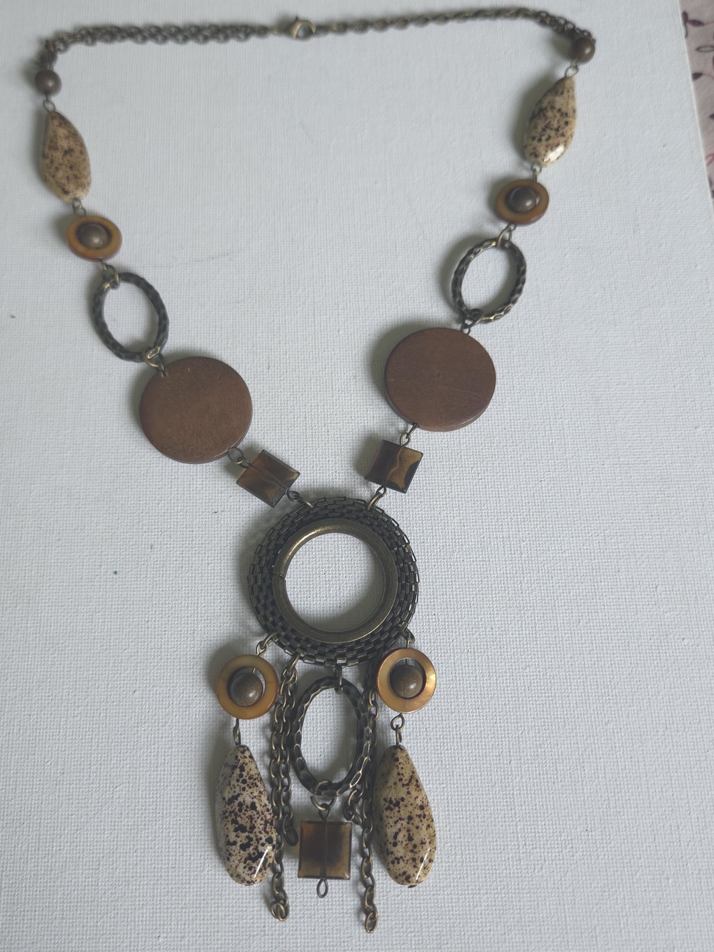 Vintage Y2K Boho Chunky Statement Necklace Tiered Fringe Speckled Beads Antique